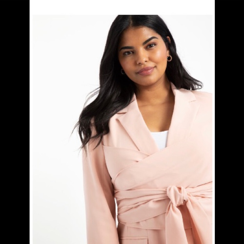 Light pink blazer with extra long waist tie